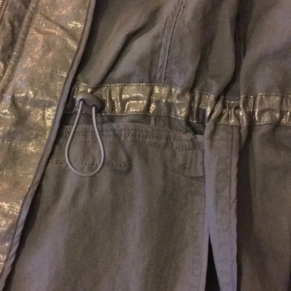 Metallic Foiled Linen Utility Cargo Vest Olive Green Gold Size 0 Small 4